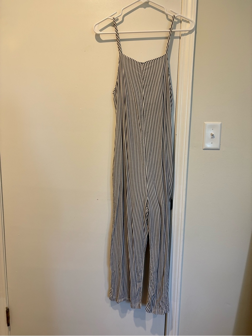 Preppy, Coastal Show Me Your MuMu Blue and White Striped Wide-Leg, Crop Jumpsuit